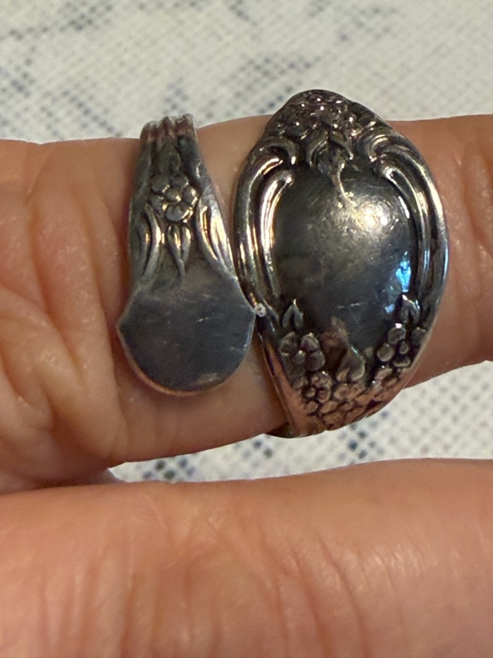 Silver Floral Spoon Ring - Adjustable Women’s Statement Band